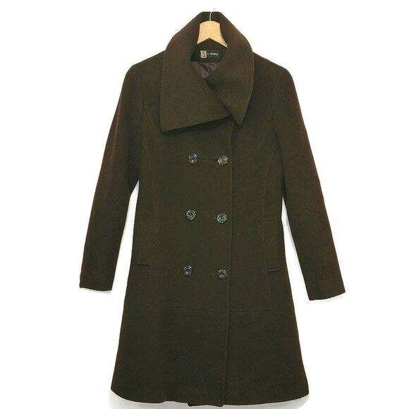 Searle Wool Mohair Double Breasted Wide Collar Brown A Line Coat Size 2 - Picture 3 of 16